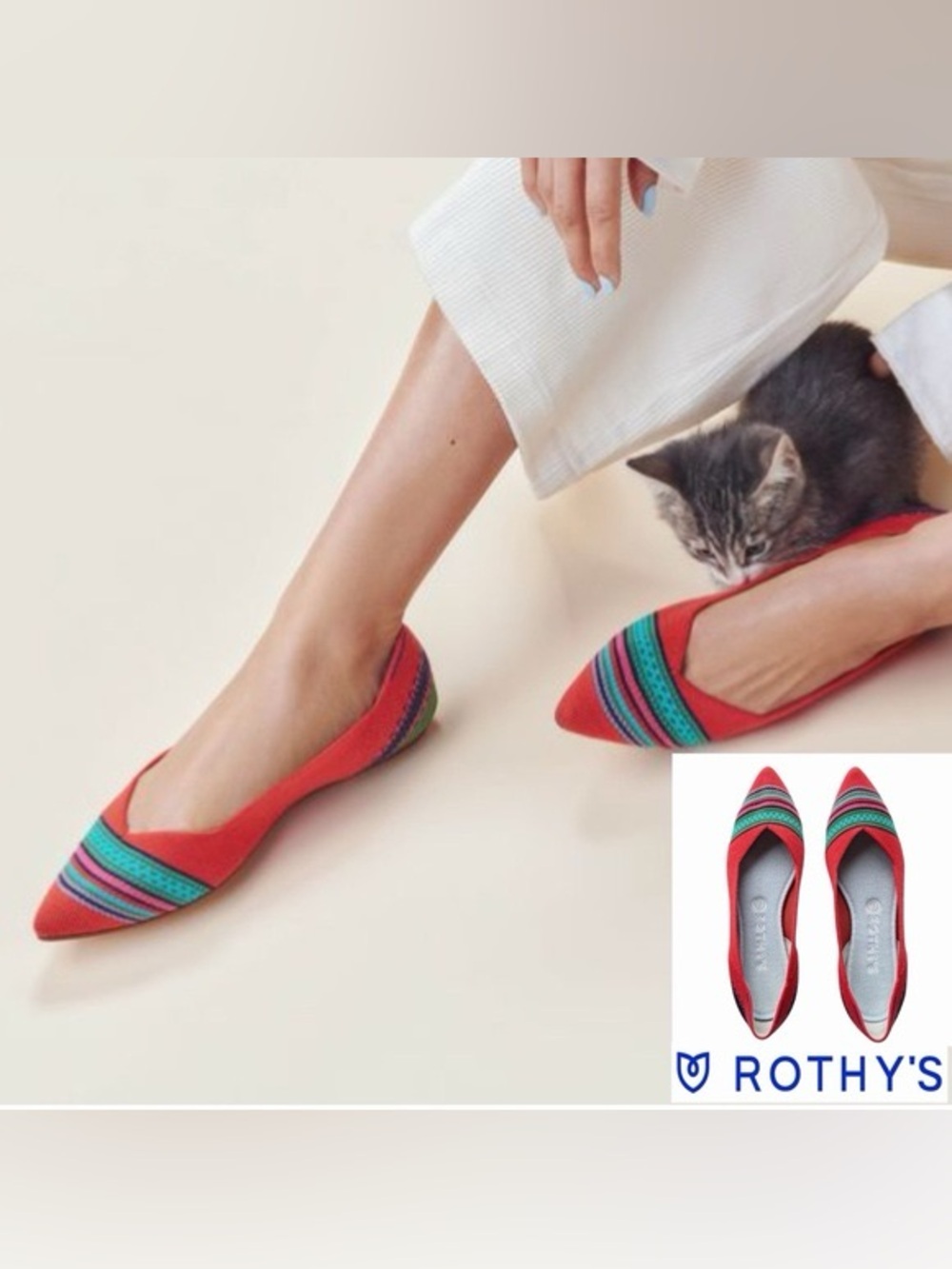 ROTHY’S The Merino Wool Pointy Toe Blaze Ribbon Stripe Size 9 Retired - Picture 8 of 8
